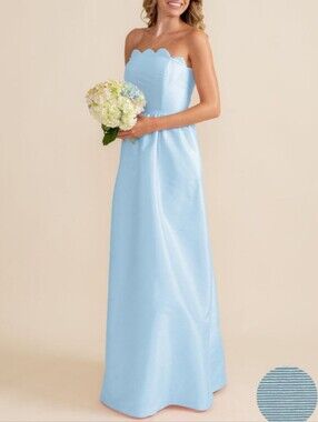 LulaKate Hayes Scalloped Strapless Maxi Full Length Gown Bridesmaid Prom Dress